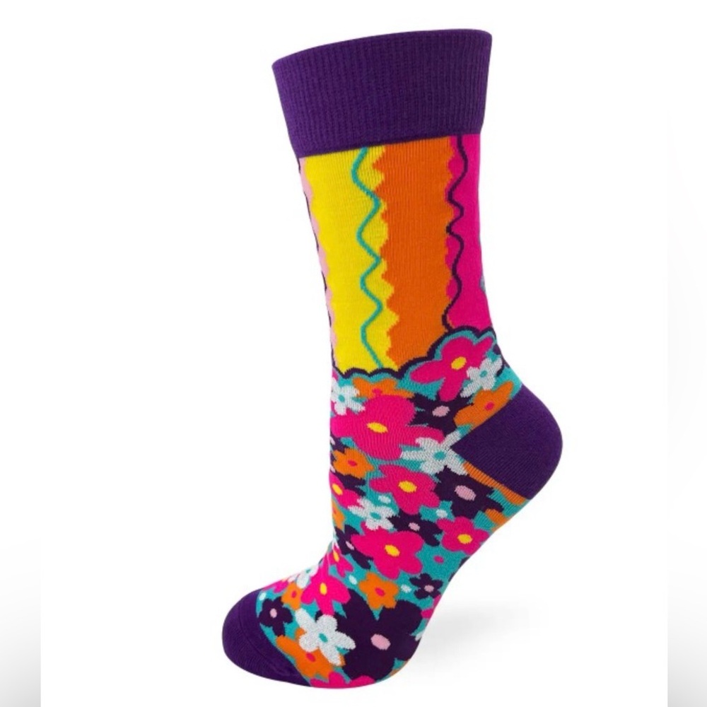 •Outfit First, Bad Vibes Never• Colorful Floral Novelty Crew Socks - Picture 2 of 3